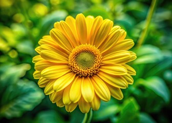 Fototapeta premium Bright and Cheerful Yellow Daisy Blooming in a Green Garden, Symbolizing Joy and Freshness