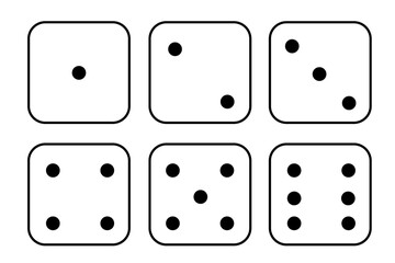 Minimalist dice set. Dice signs Isolated on white background. Vector illustration for game design and learning materials