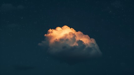 A single fluffy cloud glowing in the moonlight against a dark sky.