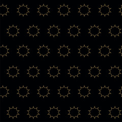 Abstract geometric pattern with circles, crosses, stripes, lines. Seamless vector background. Black and gold ornament. Modern reticulated graphic design.