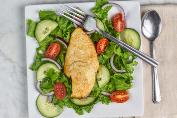 seasoned chicken breast  served on a salad
