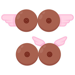 Two dark-skinned female breasts with pink wings in Breast Cancer Awareness Month