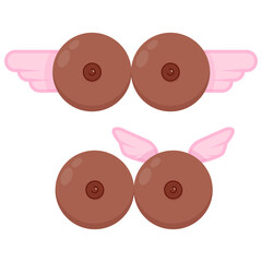 Two dark-skinned female breasts with pink wings in Breast Cancer Awareness Month