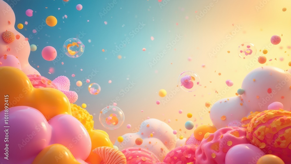 Poster abstract wonder of joyful bubbles and soft shapes
