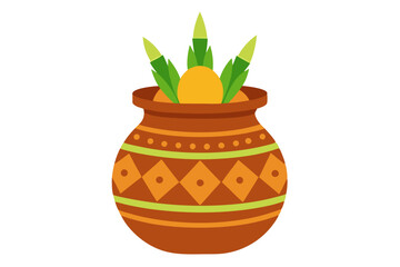 Vibrant Vector Illustration of a Beautifully Designed Clay Pot Overflowing with Colorful Flowers
