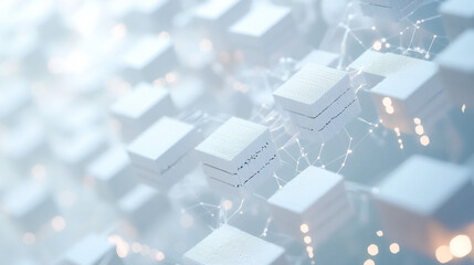 Obraz premium Abstract white Technology Concept with 3D Metallic Cubes and Glowing Lights, graphic backgrounds related to technology, communication, and the internet