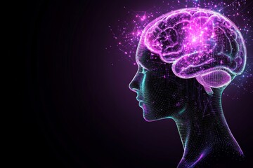 Fusion of technology and neuroscience depicted by a glowing brain