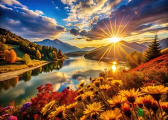 Bright Sunlight Drawing Illuminating Nature with Warm Hues and Artistic Expression in a Beautiful Scene