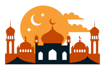 Artistic Vector Illustration of Mosque Silhouette During Festive Eid Celebration
