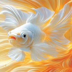 Fototapeta premium Elegant white goldfish swimming gracefully in vibrant golden waters under soft, warm light