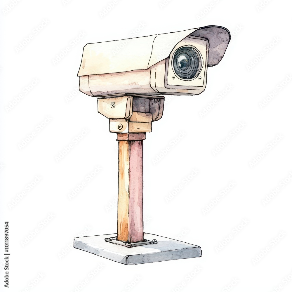Poster a surveillance camera mounted on a sturdy base, designed for monitoring activities in various enviro