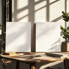Minimalist Workspace with Blank Canvases