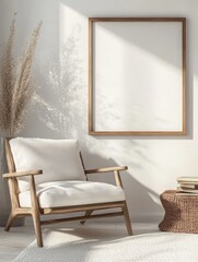 Modern Scandinavian Home Interior with Minimalist Frame Mockup in White Colour Palette