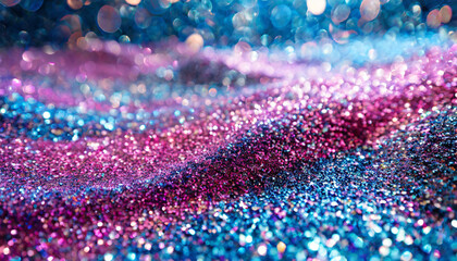 Glittery vibrant pink and blue background with dreamy bokeh effect. Abstract backdrop.