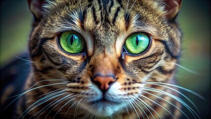 Captivating Close-Up of a Cat's Striking Green Eyes with Intricate Patterns and Depth of Field Focus