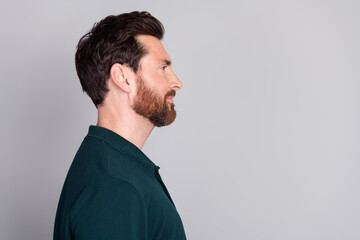 Obraz premium Profile photo of handsome attractive nice man wear stylish green clothes isolated on gray color background