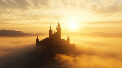 Naklejka premium Majestic Medieval Castle at Sunrise