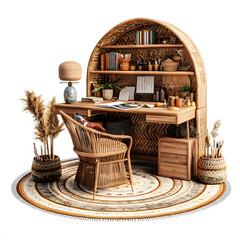 Bohemian Home Office with Rustic Wooden Desk and Natural Decor Elements
