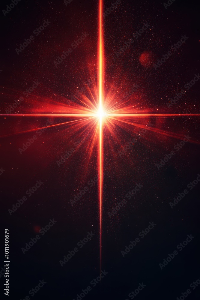 Poster red laser beam with bright lens flare against a dark background, creating a striking abstract design