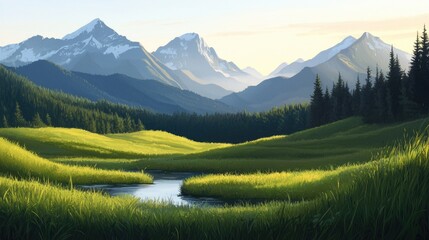 Hyper-realistic Oil Painting of Serene Mountain Landscape