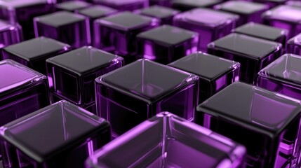 Obraz premium Semi-Transparent Cubes in Lilac and Black for Modern Tech Background. 3D Render