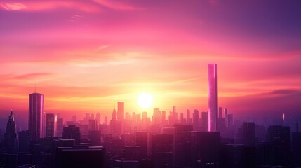 Fototapeta premium Futuristic Cityscape at Sunset with Vibrant Colors