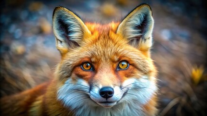 Fototapeta premium Adorable fox face pom crafted with bright orange fur, featuring a whimsical expression, set against a clean white background for a charming and playful touch.