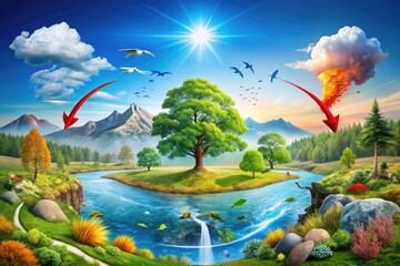 Carbon Cycle Diagram Illustrating Processes of Carbon Exchange in Ecosystems and the Atmosphere