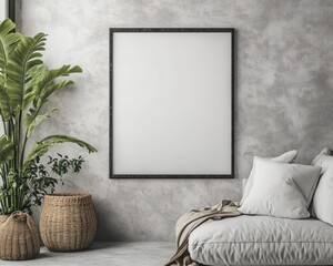 Empty Vintage Frame in Cosy Living Room Background