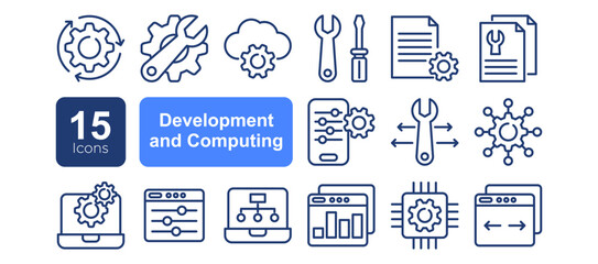 Development and Computing related line icon set. Configuration and web service linear vector icons.
