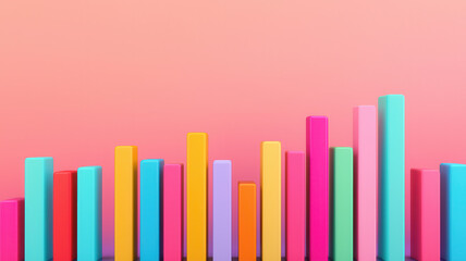Obraz premium Colorful bars create vibrant visual representation of data against soft pink background, evoking sense of creativity and energy. This abstract design is perfect for illustrating growth and progress
