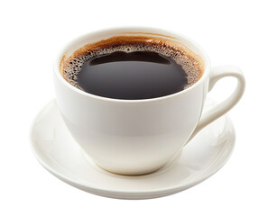 Fototapeta premium White cup of black coffee, isolated on transparent cutout background