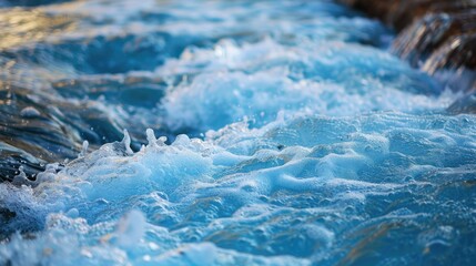 beautiful photo of blue water flowing in waves with white foam in a ocean --no text and people, human --chaos 10 --ar 16:9 Job ID: 64011c6f-887e-4536-a77e-9f7890cc6c58