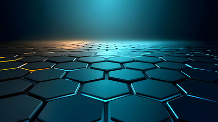 Naklejka premium Abstract 3D Blue and Orange Hexagon Pattern with a Glowing Light Source