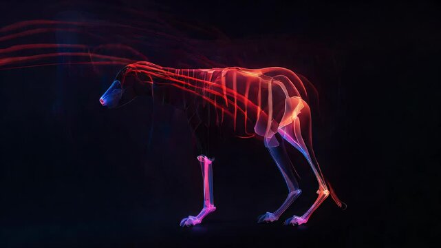 Bone pain is the deep ache of discomfort, affecting mobility and comfort: Visualize an animal with bone pain, showing signs of lameness or favoring one limb