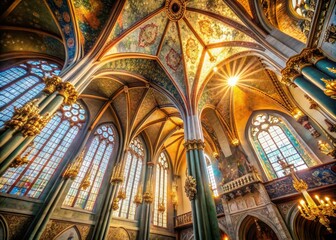 Obraz premium A tranquil and uplifting religious backdrop, illuminated with gentle light and detailed patterns, perfect for creating a serene atmosphere for spiritual reflection and meditation.