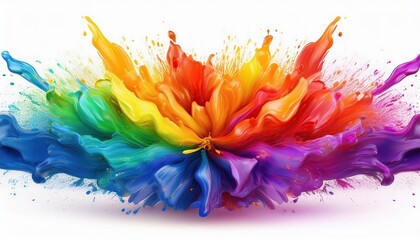 colorful watercolor splashes, explosion of pride rainbow paint isolate on white background