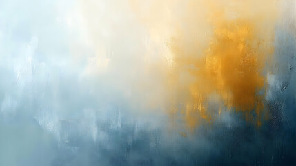 Abstract Painting with Blue and Gold Tones Blending into a Soft, Textured Background