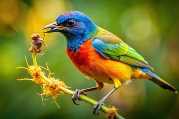 Obraz premium Bird Devouring Spider in a Natural Habitat, Capturing the Circle of Life in Stunning Detail