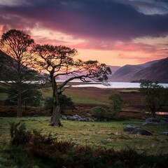 Romantic Dusk in the Lake District: Scenic Evening Sky