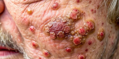 Fototapeta premium Close-up images illustrate ringworm symptoms and the skin affected by this fungal infection, showcasing the distinct rashes and lesions associated with the condition.