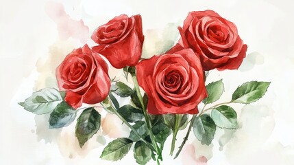 Fototapeta premium Hand-drawn red roses bouquet illustration with watercolors