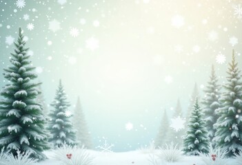 Obraz premium background with fir trees and snow New Year's mockup frosty - Image