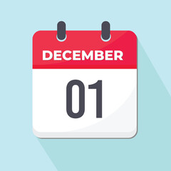 01 December Daily Calendar Icon 3d style red and white with light green background