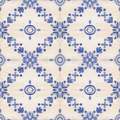 Seamless oriental, greek ornament. Watercolor tile style