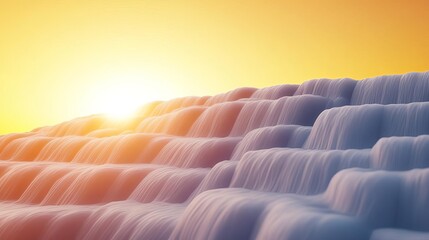 Obraz premium Waterfall at golden hour, sunlight casting warm glow, 3D illustration