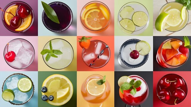 Colorful Summer Cocktails with Fruit  Ice  and Mint
