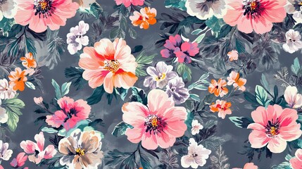 Floral pattern repeating all over the fabric, created using digital printing technology for textile design.