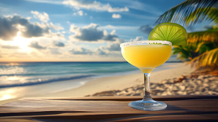Relaxing summertime vibes with a refreshing margarita on a tropical beach, summer, margarita, cocktail, beach