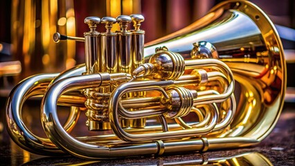 Classic Tenor Horn Close-up Showcasing Brass Instrument Design and Elegant Curvature in Detail